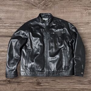 Boston Harbour Mens Biker Jacket XL 48 Black New Zealand Lamb Leather Cafe Racer